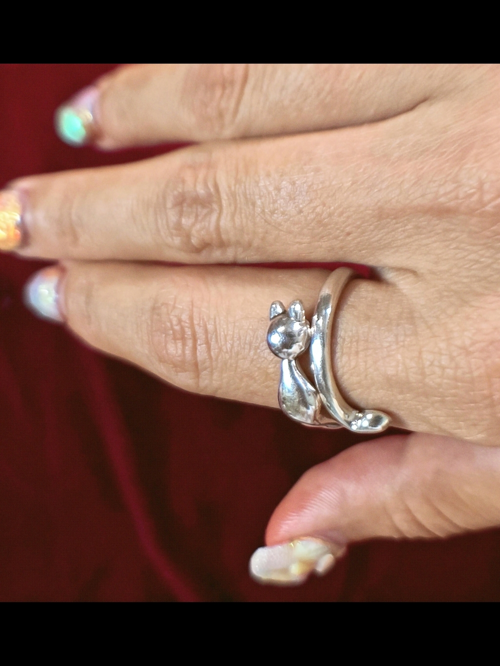 925 Silver Cat Wrap Ring - Size 6 Women Jewelry